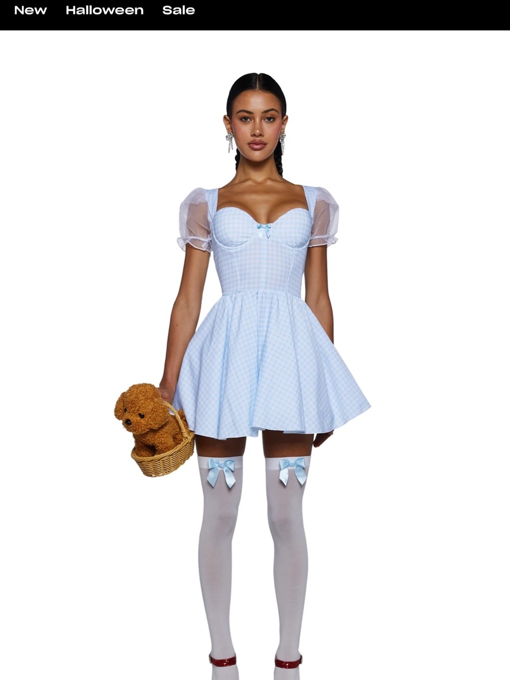 Dolls Kill Baby Blue Gingham Puff-Sleeve Costume Dress